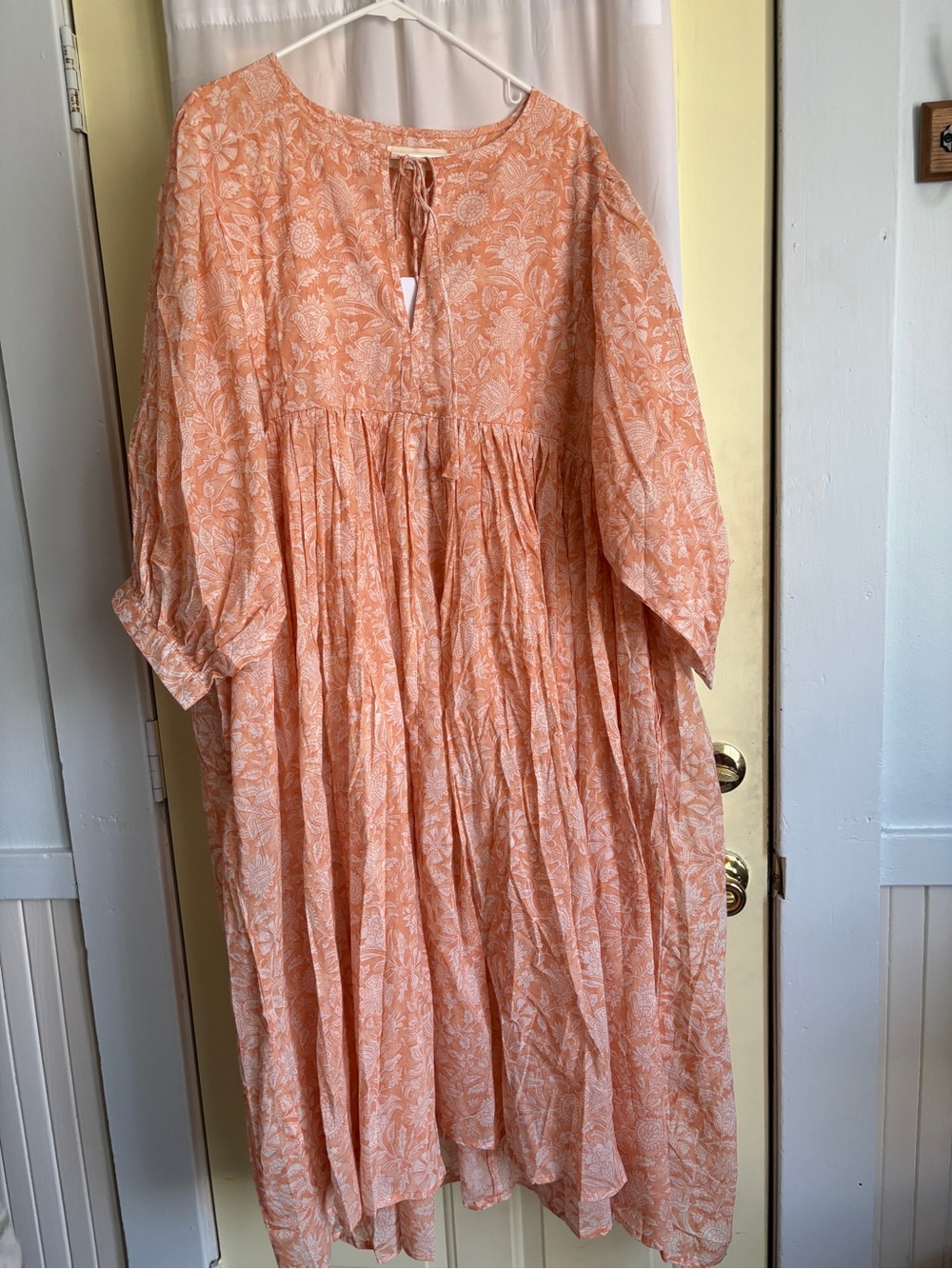 Daughters of India Peach Floral Midi Dress NWOT